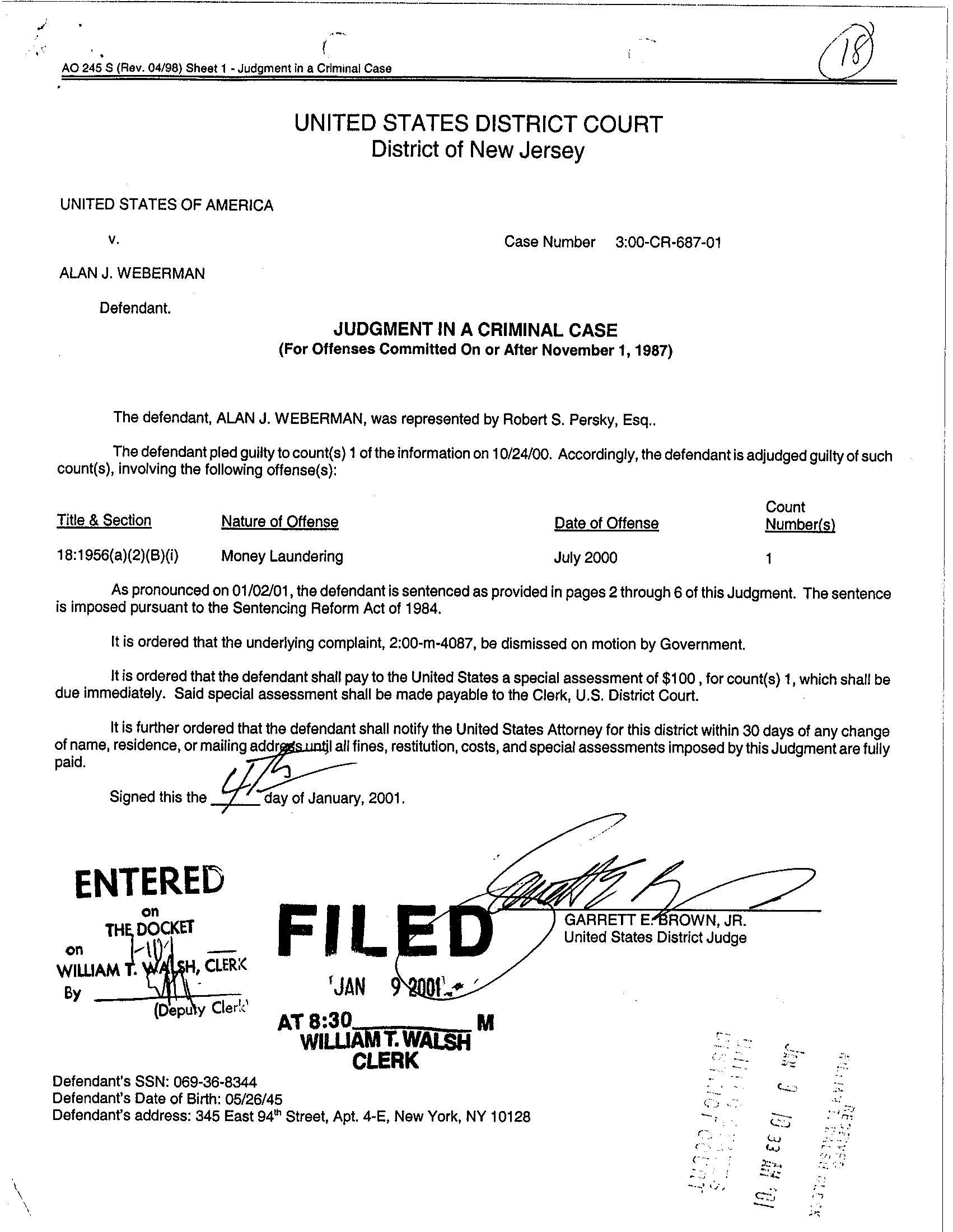 Alan Jules "AJ" Weberman drug dealing and money laundering